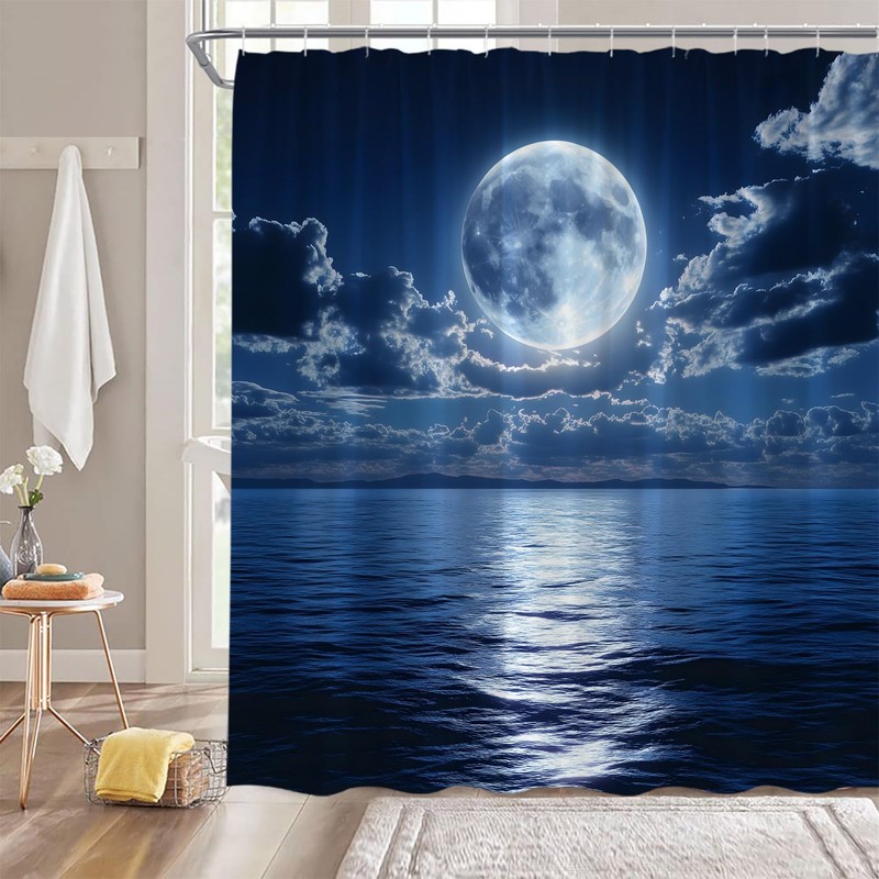GCTNBJL Blue Oean Full Moon Shower Curtain for Bathroom,70x70(WxH) Inches