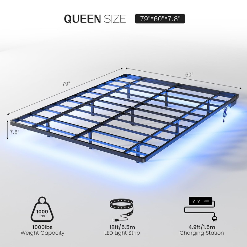 OLEVS Floating Bed Frame Queen Size with Smart LED Lights