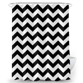 DeKeLaiFu Striped Fabric Black and White Shower Curtain Set with Steel Hooks, Simple Modern Chevron Shower Curtains Bathroom Curtains Decor Mould Proof Resistant Weighted Waterproof, 180x180 cm