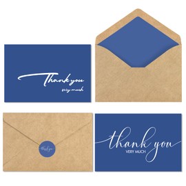 AZAZA 24 Pack Thank You Cards with Envelopes & Stickers,Thank You Notes Bulk 4x6 Inches Blank Thank You Cards for Wedding, Bridal Shower, Baby Shower, Small Business, Funeral,Blue