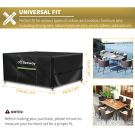 BEEWAY Garden Furniture Cover With Air Vent, Waterproof Patio Rattan Sofa Table Chair Set Cover - 420D Oxford Fabric, Windproof - Rectangular 170 x 94 x 72cm