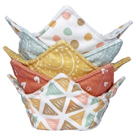 ROGITU Cotton Microwavable Bowl Cozy, Microwave-Safe Hot Bowl Holders, Soup bowl Cozy Hot Pads (Boho)
