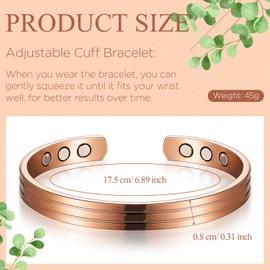 Copper Magnetic Bracelet Bronzed Magnetic Bracelet Adjustable Copper Magnetic Bangle with 8 Magnets for Men and Women, Copper