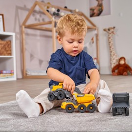 Dickie Toys - Volvo Baustellenfahrzeuge ab 3 Jahre (3 Stück) - Construction Set mit 3 Spielzeugautos (Bagger, Radlader, Kipplaster) für Kinder, je 16 cm, Autos mit Freilauf und beweglichen Teilen