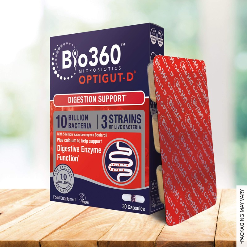 Bio360 OptiGUT-D (10 Billion Bacteria)|from Natures Aid|Digestion Support*|30 Capsules