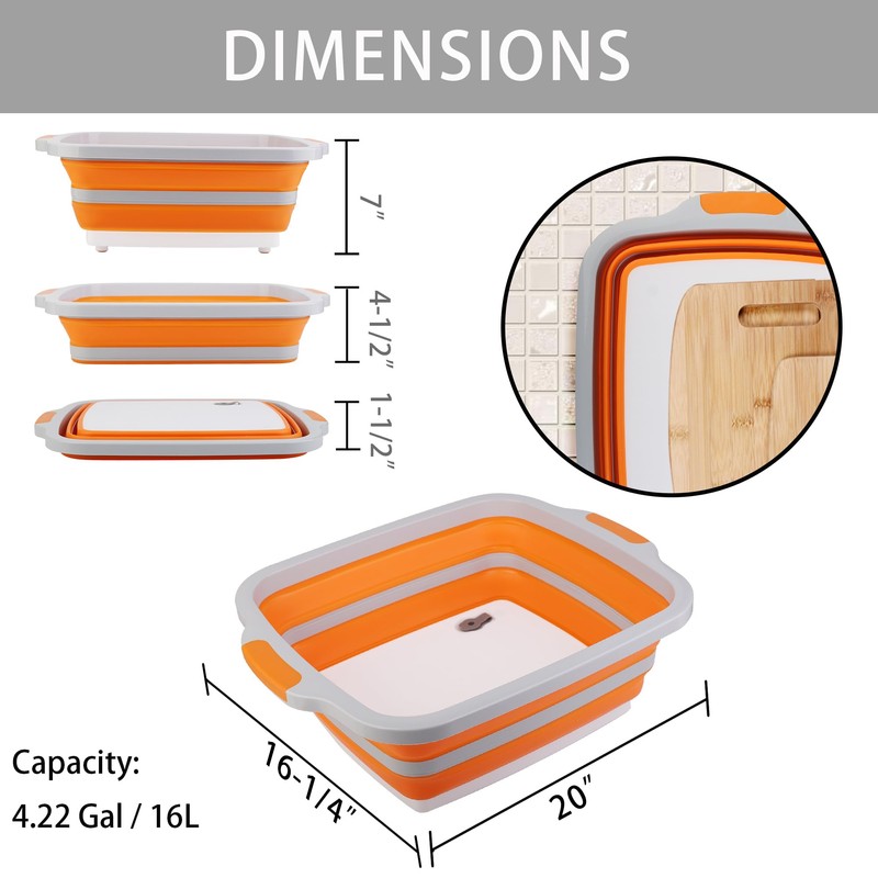 Tiawudi Large Collapsible BBQ Prep Tub with Lid(4.22 Gal/16L), Foldable