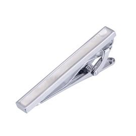 Jonwo Square Mother of Pearl Men Cufflinks and Tie Clip Set Handmade Silver Gold Men Tie Clip Cufflinks Tie Pin for Wedding Business Shirt Necktie (Silver Tie Clip)