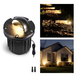 Gardenreet Brass Well Light - Waterproof 12V Ip65 In-Ground Landscape Lighting, LED Outdoor Replaceable Bulb Low Voltage Fixture, Antique Bronze for Tree Garden Pathway Without MR16 Bulb