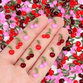 120PCS Cherry Nail Art Decals 3D Cherries Nails Rhinestones Charms Fruit ems Cute Cherry Nail Diamonds Summer Nail Accessories DIY Design French Tip Nail Craft