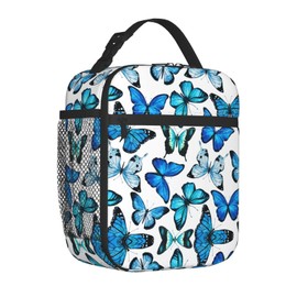 MDMEI Blue Butterfly Lunch Box Insulated Lunch Bag Reusable Cooler Thermal Detachable Tote Bag for Kids Girls Boys Women Men School Work Trave
