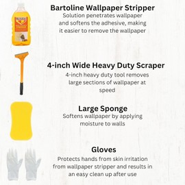 Wallpaper Stripper Set - Includes Wallpaper Stripper, Heavy Duty Wallpaper Remover, Large Sponge and Pair of Gloves - Suitable for All Types of Wallpaper Removal