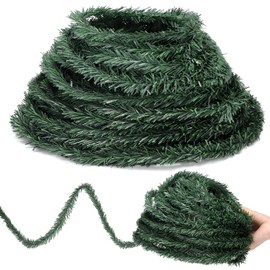 Jutom 100 Ft 0.98 Inch Christmas Miniature Artificial Pine Garlands Mini Pine Greenery Roping Garlands Mini Thin Wired Stems for Christmas Crafts Holiday Outdoor Decor (Green)