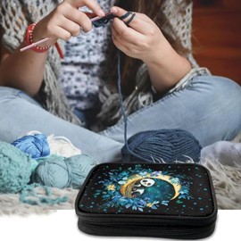 Tiasarato Moon Panda Crochet Kit for Crochet Lovers Knitters Floral Flowers Knitting Bag Knitting Needles Crochet Hooks Storage Bag