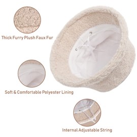 Gadfary Bucket Hat Women Furry Fuzzy Bucket Hats for Ladies, Winter Warm Fluffy Plush Faux Fur Hat for Women (Solid Beige)