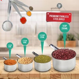 Dexam Stainless Steel 8-Piece Measuring Cups & Spoons Set – Premium Kitchen Tools for Baking & Cooking, Perfect for Dry & Liquid Ingredients, Durable, Rust-Resistant, and Easy to Clean