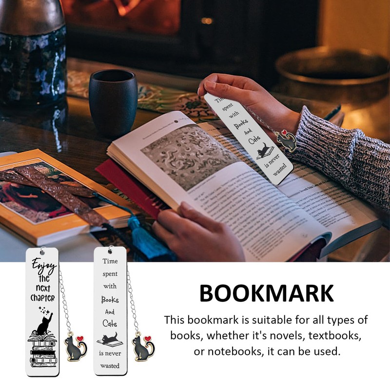 3 Pieces Metal Bookmarks, Cat Pendant Bookmarks, Bookmarks with Words,