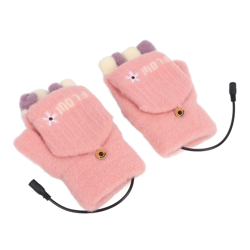 USB Heating Winter Gloves Cotton Knit Washable Women USB Fingerless