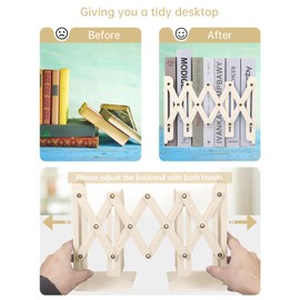 Honagu Adjustable Bookends, Metal Book Ends for Shelves Heavy Book, Desk Magazine File Organizer for Home, Office, Books, Papers, Extends up to 19 inches (Beige)