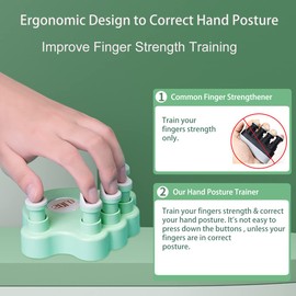 Moreup Piano Finger Trainers, Hand Grip Exerciser Ergonomic Training Finger Pressing Posture Correction Tool for Guitar Piano Trigger Finger Training Arthritis Therapy and Grip 2PCS/Set (Green)
