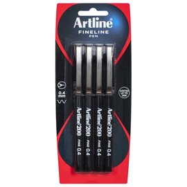 Artline 200, Fineliner Pen, Hangsell, 0.4mm, Black, 4 Pack
