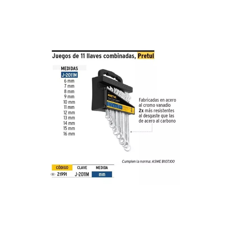 Pretul Juego Llaves Combinadas, 11 Pz, Milimétricas, Pretul 21991