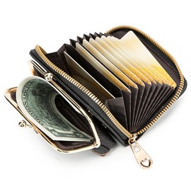 Linpr Small Women's Purse, Leather Mini Purse, Coin Bag with Zip, Vintage Style Coin Purse, Portable Coin Purses for Women, Kisslock Bag for Cash and Cards, black, coin purses