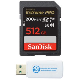 SanDisk 512GB SD Extreme Pro SDXC Memory Card Compatible with Nikon Z5II, Z6III and Z50II Mirrorless Cameras (SDSDXXD-512G-GN4IN) Bundle with (1) Everything But Stromboli MicroSDXC & SD Card Reader