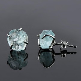 CRYSTALIS Raw Aquamarine Stud Earring Set Jewelry for Women, Natural Rough Gemstone, Chakra Healing Crystal, Wardrobe Jewelry Essiantial, 925 Sterling Silver