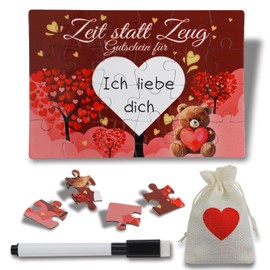 Time Instead of Stuff Puzzle Vouchers to Fill Yourself Romantic Puzzle 24 Pieces with Erasable Pen Bag with Drawstring Gifts for Men Women Perfect for Valentine's Day Anniversary Birthday