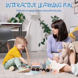 umu Stacking Train - Classic Wooden Toy (17 pcs) - Train Set, Wooden Sorting & Stacking Toys for Toddlers Ages 2+ Years Old, Multi-colored