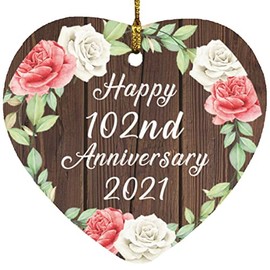 Designsify Christmas Tree Decoration, Happy 102nd Anniversary 2021, Heart Ornament A, Gifts for Birthday Valentines Mom Mothers Fathers Day Party, to Men Women Him Her Friend Mom Dad Wife