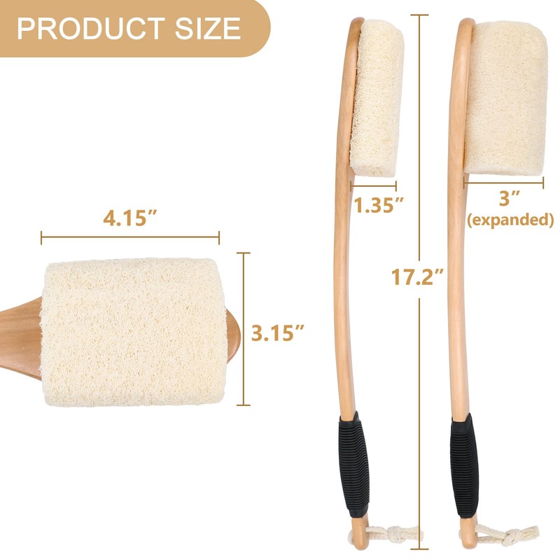 OWIIZI Back Loofah Scrubber Brush with Long Handle, Hard Loofa
