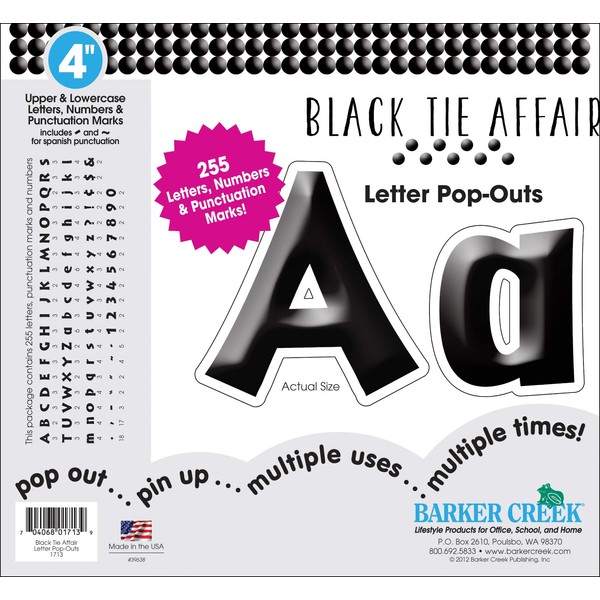 Barker Creek Letter Pop-Outs, 4" Black Tie Affair, Classy Black