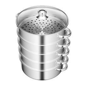 LIAPDG 5-Tier Stainless Steel Steamer, Steamer Cookware 10.23-Inch Internal Diameter 4 Steaming Grids and 1 Cooking Pot with Round Handle Each Tier Capacity Bearing 15 Kg/33.06 Lbs for Various Stoves