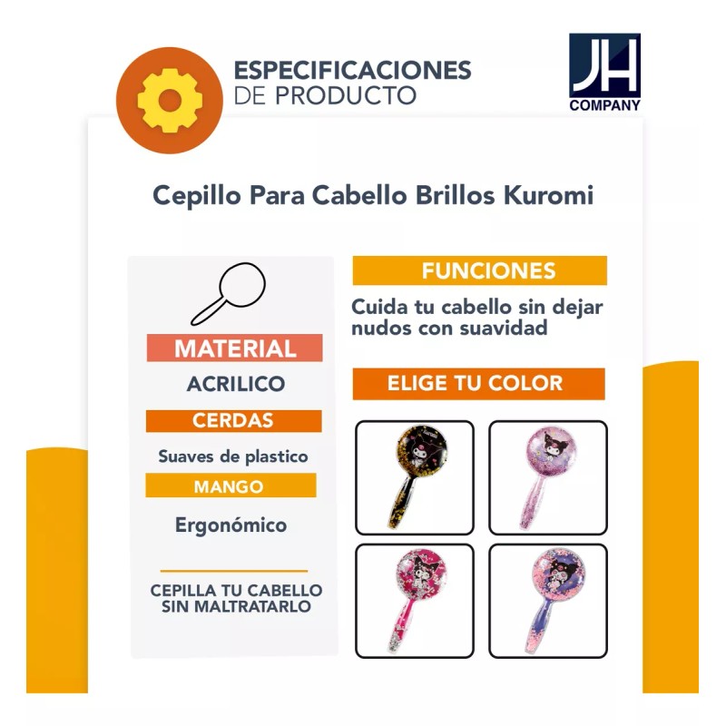 J.H. Company Cepillo Para Cabello Glitter Brillos Kuromi Kawaii 23-sz-001