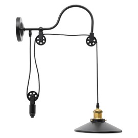 PIAOCAIYIN Vintage Industrial Wall Light Sconce, Gooseneck Lamp with Adjustable Chain/Rope, Pulley Metal Wall Fixture for Dining Rooms, Living Rooms, Kitchens