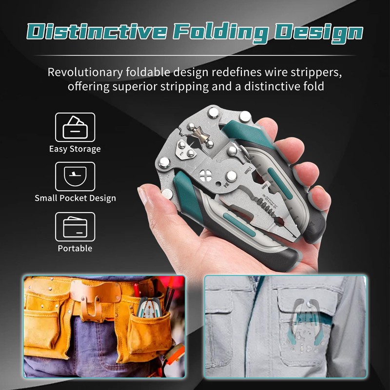 18 In 1 Foldable Ｗire Strippers Crimper, Multifunctional Folding Wire