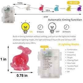 Easter String Lights, 50LED 16FT Each Colorful Bunny Decorative Fairy Lights Battery Operated, Rabbit Shaped Lights Indoor Outdoor, 8 Lighting Modes & Timer, Waterproof for Easter Party Home, 2 Pack