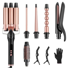 Juego de varita de rizador de pelo 6 en 1 PTC de calentamiento rpido, herramientas profesionales para peinar el cabello, control de temperatura LCD...