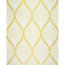Amiya Gold and White Peel and Stick Wallpaper Modern Boho Removable Vinyl Contact Paper Leaf Self Adhesive Bathroom Wallpaper for Cabinets 17.5" x 236" Renter Friendly