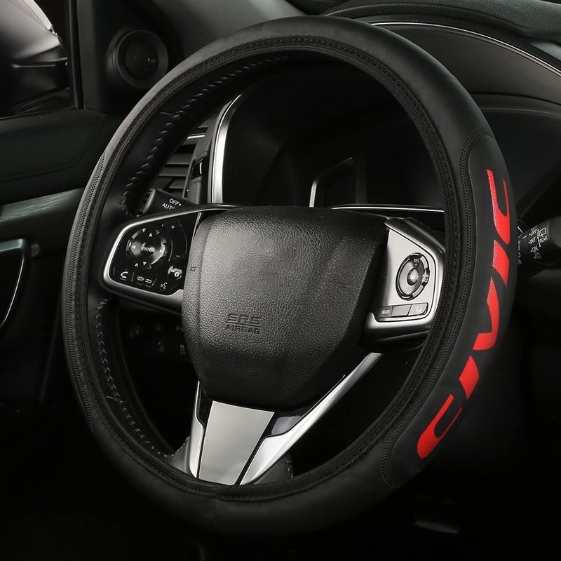 Leather Steering Wheel Cover Compatible with Civic Universal Size(Red)