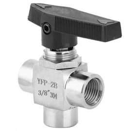 3 Way Ball Valve High Pressure Valve Stainless Steel Valve Female BSPP to Control Water Pipe Flow (BSPP 3/8")