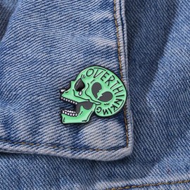 Overthinking Green Skull Enamel Pin Metal badge brooch Edgy & Thought Provoking Accessory