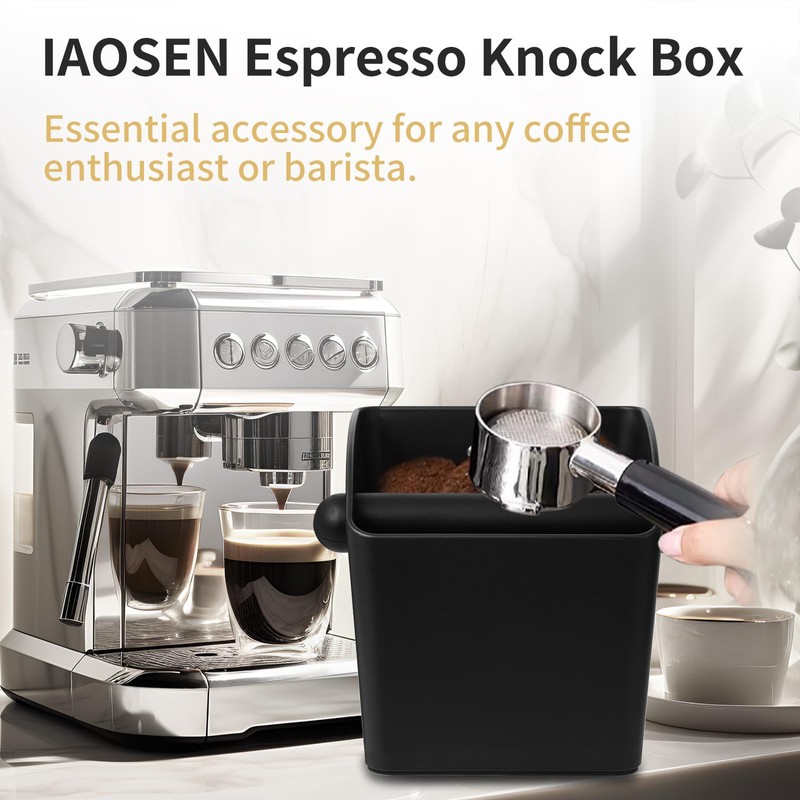 IAOSEN Large Square Knock Box High Sidewall Design Espresso Knock