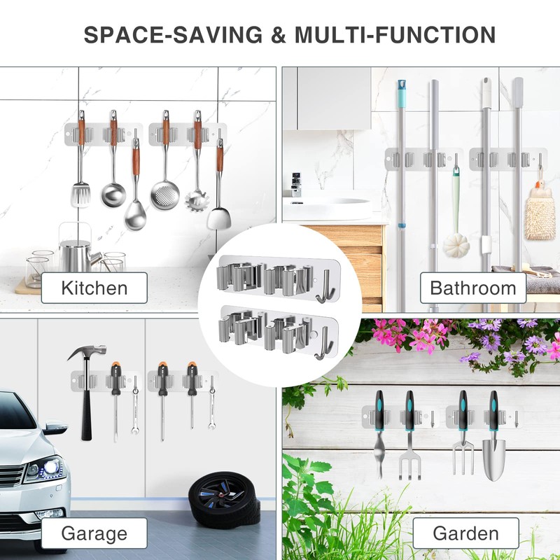 homeasy Wall Mount Mop and Broom Holder, Heavy Duty Stainless