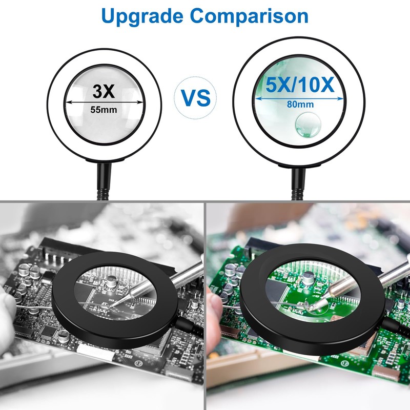 NEWACALOX Magnetic Magnifying Lamp, 3 Color Modes, 10X&5X Magnifying Glass,