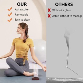 Incense Holder, Wooden Upside down Insensé Sticks Holder, Incense Stick Holders with Removable Glass Ash Catcher, Modern Design Joss Stick Holder for Yoga Spa Madiation and Home Relaxation