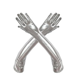GRYUIRY Silver Sparkly Metallic Long Gloves Christmas Cosplay Evening Party Costume Long Opera Gloves