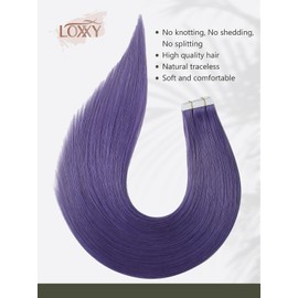 Loxxy Human Hair Tape in Extensions Purple 14Inch Invisible Tape in Hair Extensions Real Human Hair Straight Natural Silky Straight Hair Extensions Tape in 10pcs 25g Skin Weft