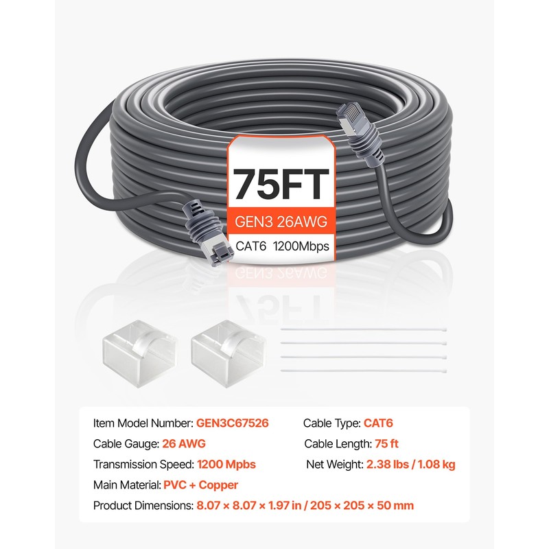 VEVOR Starlink Gen 3 Cable, 75 FT, 26 AWG Copper